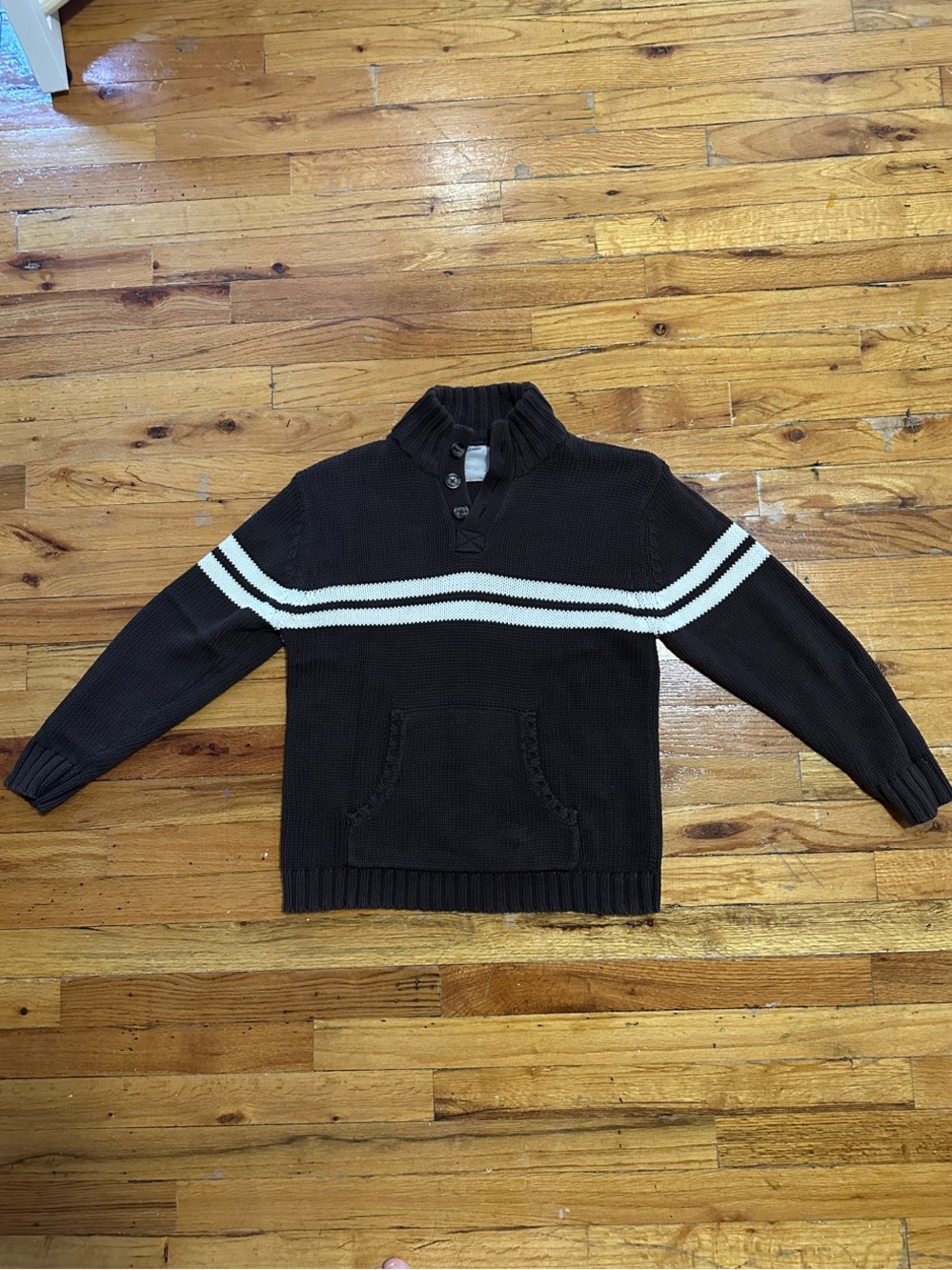 Dark Brown Shawl Collar Sweater with White Stripe